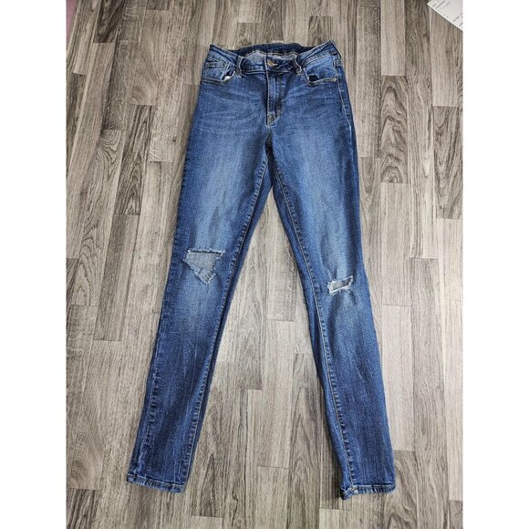 (3/$35) Old Navy Jeans Womens 8 Tall Blue Distressed Skinny Denim Mid Rise - Picture 1 of 10
